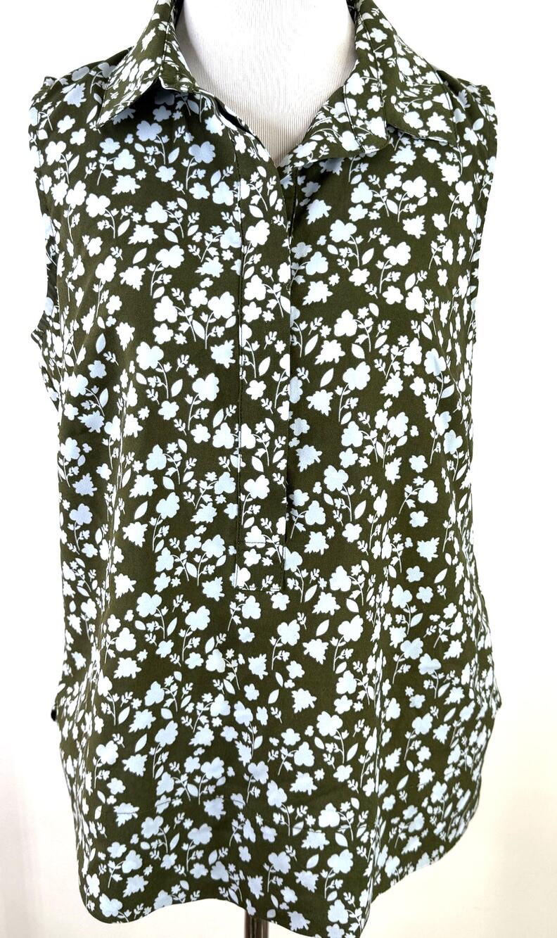 CAbi Women's Green Floral Keepsake Sleeveless Button Up Blouse Shirt Size Small
